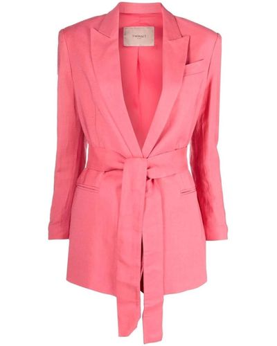 Twin Set Over Jacket With Belt - Pink