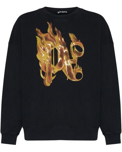 Palm Angels Burning Monogram Cotton Sweatshirt - Black