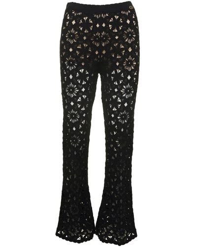 Twin Set Flared Pants With Crochet Work - Black