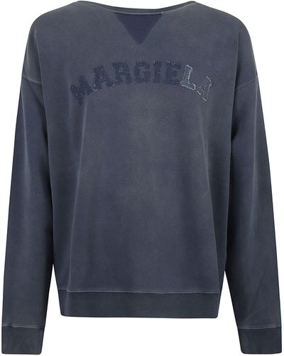 Maison Margiela Logo Embroidered Dyed Sweatshirt - Blue