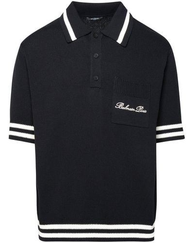 Balmain ' Iconica' Cotton Blend Polo Shirt - Black