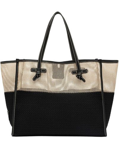 Gianni Chiarini Mesh Effect Fabric Shopping Bag - Black