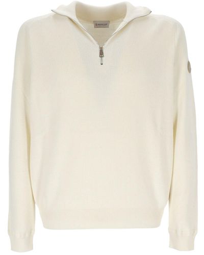 Moncler Zip Detailed Long-Sleeved Sweater - White