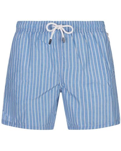 Fedeli Sky Striped Swim Shorts - Blue