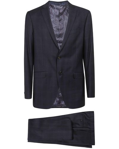 Etro Single-Breasted Pressed Crease Tailored Suit - Blue