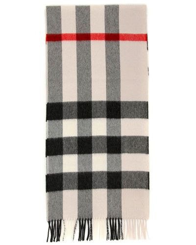 Burberry Check Fringed Scarf - Gray