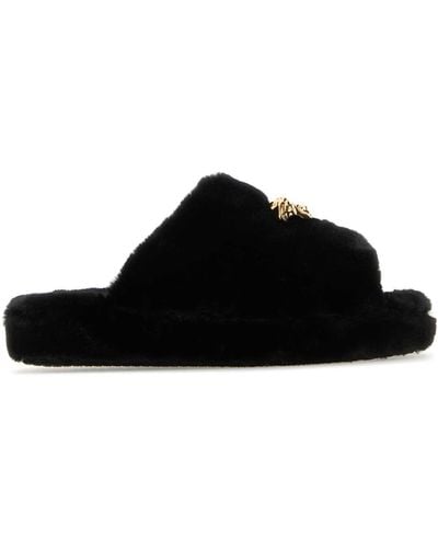 Versace Eco Fur Slippers - Black