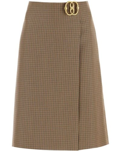Bally Houndstooth A-line Skirt With Emblem Buckle - Brown
