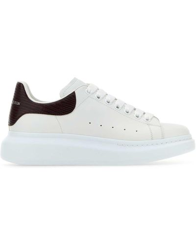 Alexander McQueen Leather Trainers With Burgundy Leather Heel - White