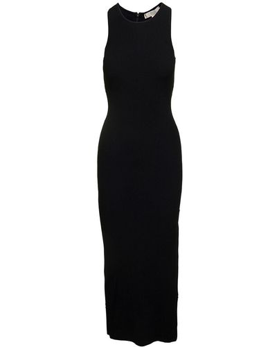 Michael Kors Long Ribbed Dress With Invisible Zip Fastening In Viscose Stretch - Black