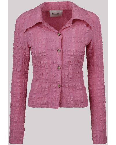 Nanushka Fitted Long-Sleeve Seersucker Shirt - Pink