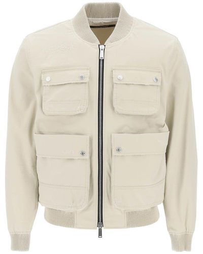 DSquared² Zip-Up Ripped Bomber Jacket - Natural