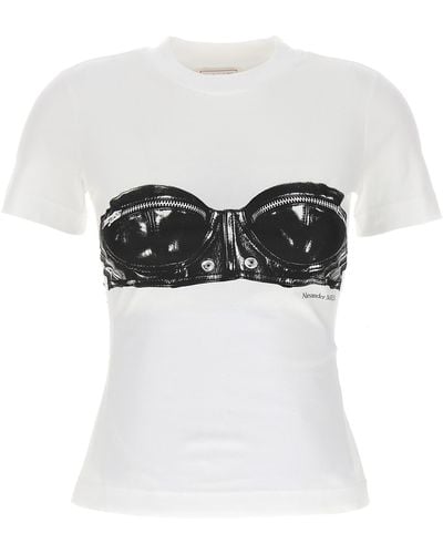 Alexander McQueen Bustier Print Cotton T-shirt - White