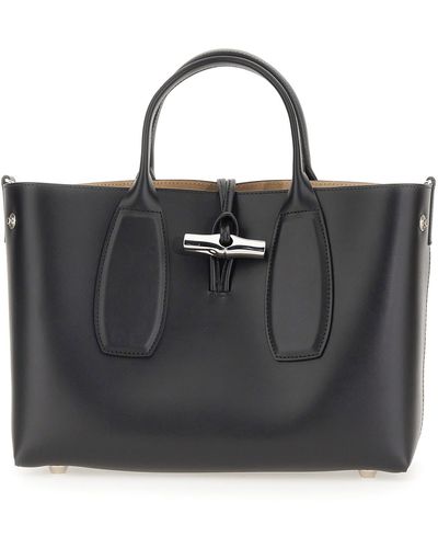 Longchamp Roseau M Black Leather Shoulder Bag