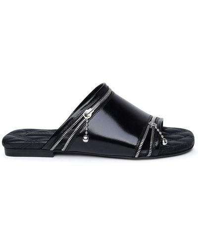 Burberry Leather Peep Slides - Black