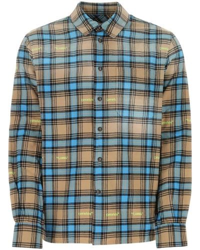 Off-White c/o Virgil Abloh Embroidered Flannel Shirt - Blue