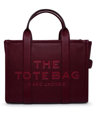Marc Jacobs The Leather Logo Embossed Tote Bag - Red