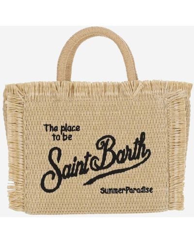 Mc2 Saint Barth Straw Tote Bag With Logo - Metallic
