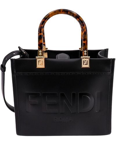 Fendi Sunshine Small Leather Tote - Black