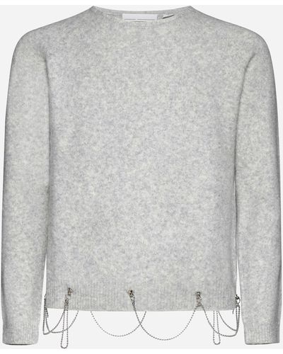 Random Identities Chain-Detail Wool-Blend Sweater - Gray