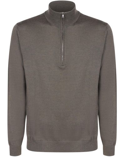 Zanone Mid-Zip Military Pullover - Gray