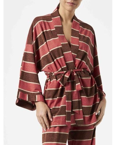 Mc2 Saint Barth Striped Knitted Kimono Cardigan - Red