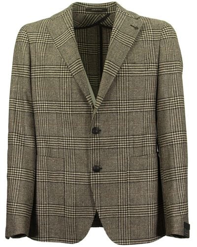 Tagliatore Prince Of Wales Jacket In Wool, Silk And Cashmere - Green