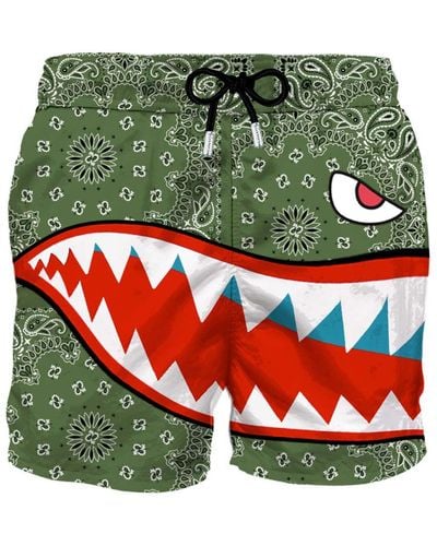 Mc2 Saint Barth Swim Shorts With Shark Print - Green