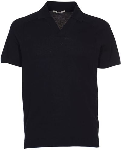 Kangra V-Neck Rib Trim Polo Shirt - Black
