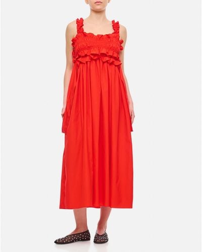 Cecilie Bahnsen Giovanna Cotton Long Dress - Red