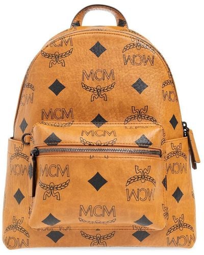 MCM All-Over Logo Printed Zipped Backpack - Natural