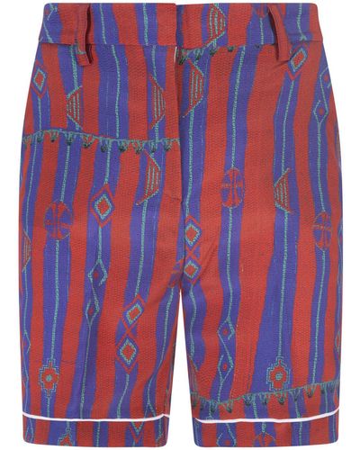 Stella Jean Red And Blue Striped Silk Tailored Shorts