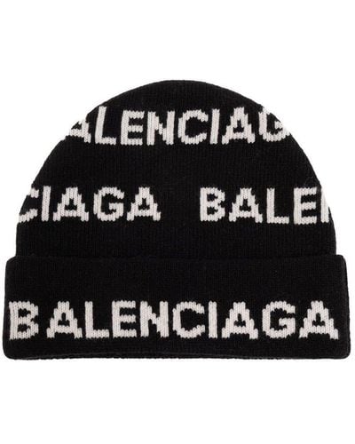 Balenciaga Logo Intarsia Beanie - Black