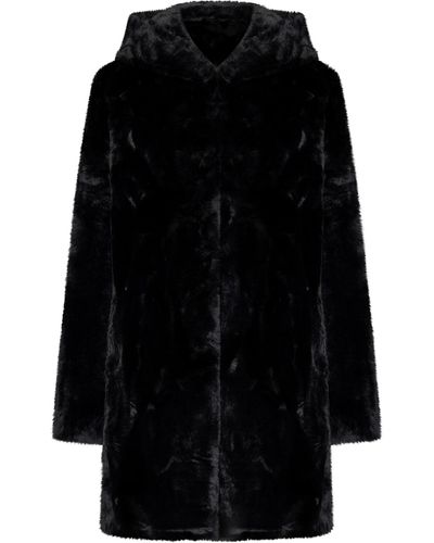 DKNY Hooded Faux-fur Coat - Black