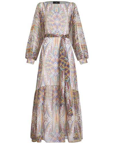 Etro Long Dress With Spring Bouquet Print - Natural