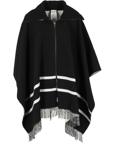 Moncler Fringed Striped Wool-blend Jacquard Poncho - Black
