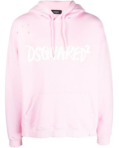 DSquared² Distressed-finish Cotton Hoodie - Pink