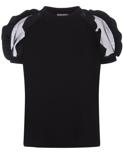 Alexander McQueen T-Shirt With Ruffles Detail - Black