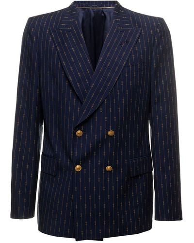 Gucci Printed Wool Double-Breasted Blazer - Blue