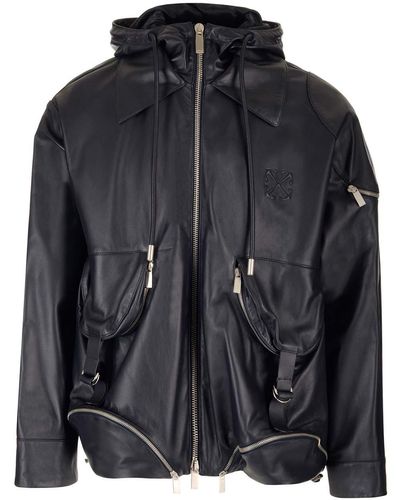Off White™ Turquoise/White Leather Bomber Jacket