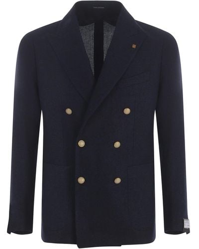 Tagliatore Double-Breasted Jacket Made Of Virgin Wool And Linen Blend - Blue