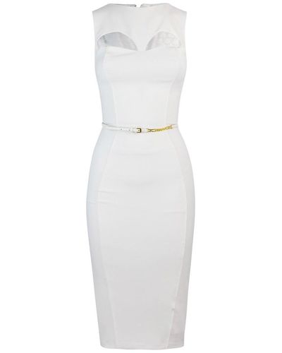 Elisabetta Franchi Cut-Out Detailed Belted Midi Dress - White