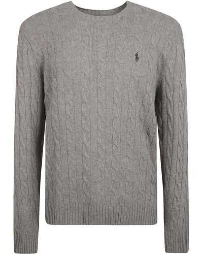 Ralph Lauren Logo Embroidery Patterned Woven Sweater - Gray