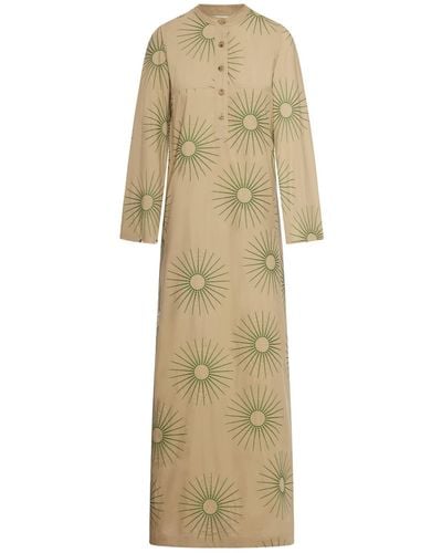 Dries Van Noten Embroidered-pattern Round-neck Cotton Maxi Dress - Natural