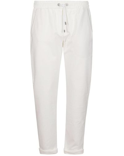 Brunello Cucinelli Monili Bead-embellished Drawstring Track Trousers - White