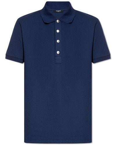 Balmain Cotton Polo Shirt, - Blue
