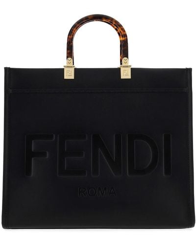 Fendi Sunshine Large Leather Tote Bag - Black