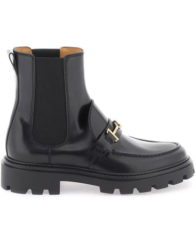 Tod's Leather Ankle Boots With Horsebit - Black