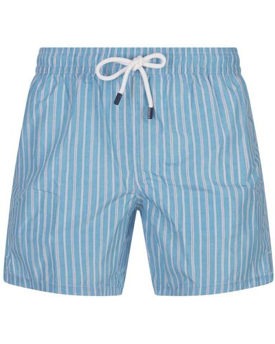 Fedeli Light Blue Striped Swim Shorts