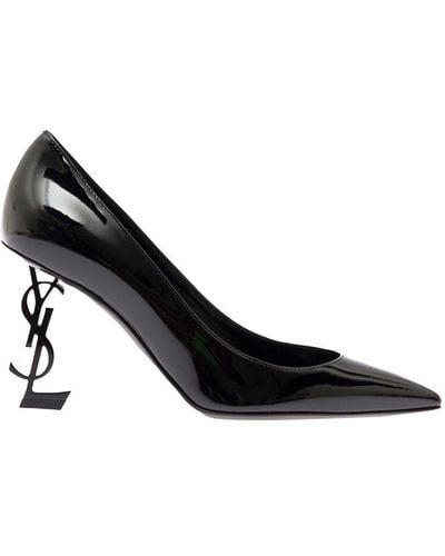 Saint Laurent 'opyum' Pumps With Structured Heel With Cassandre In Patent Leather Woman - Black